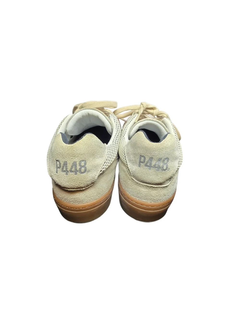 P448 Monza Sand Mesh Suede Low Top Sneakers Beige Tan Gum Sole EUC Size 40